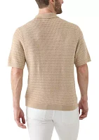 Men's Short Sleeve Textured Johnny Collar Sweater