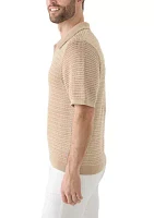 Men's Short Sleeve Textured Johnny Collar Sweater