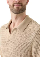 Men's Short Sleeve Textured Johnny Collar Sweater