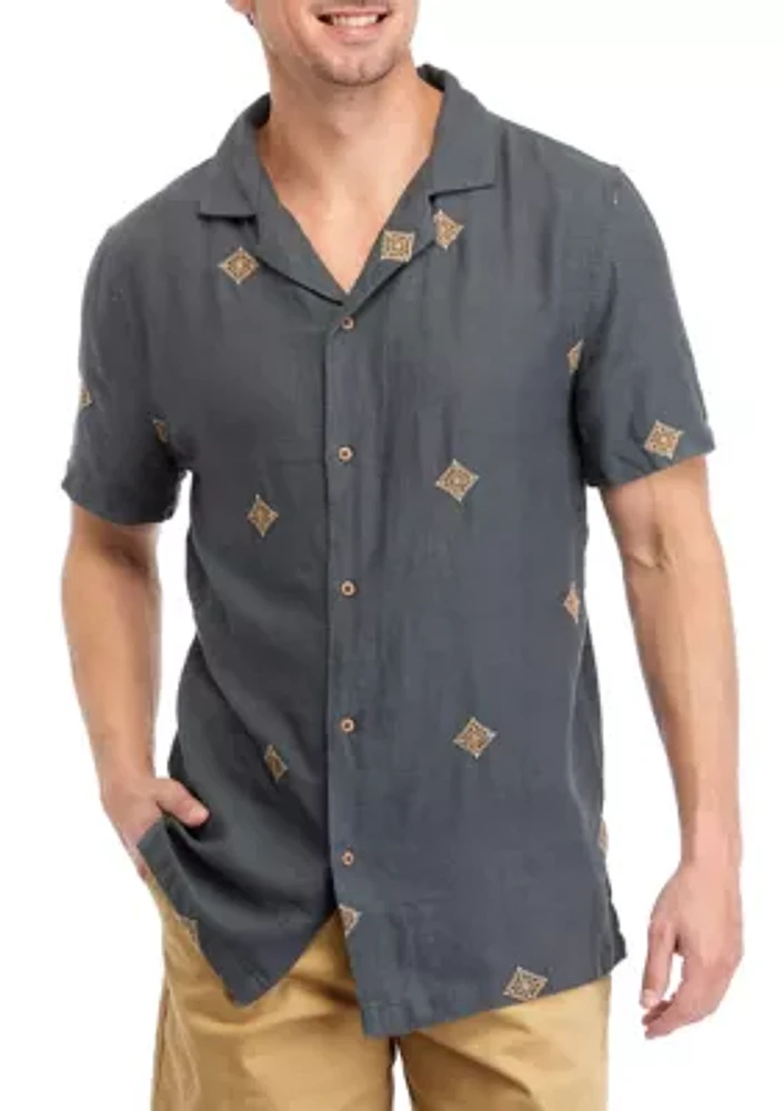 Men's Short Sleeve Woven Embroidered Shirt