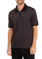 Men's Zip Up Jacquard Polo Shirt