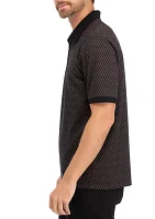 Men's Zip Up Jacquard Polo Shirt