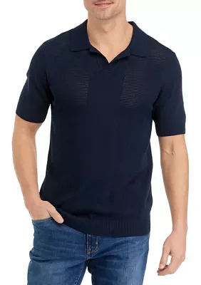 Men's Short Sleeve Pointelle Polo Sweater