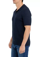 Men's Short Sleeve Pointelle Polo Sweater