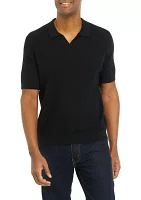 Men's Short Sleeve Cable Ribbed Polo Shirt