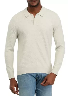 Long Sleeve Cable Polo Pullover