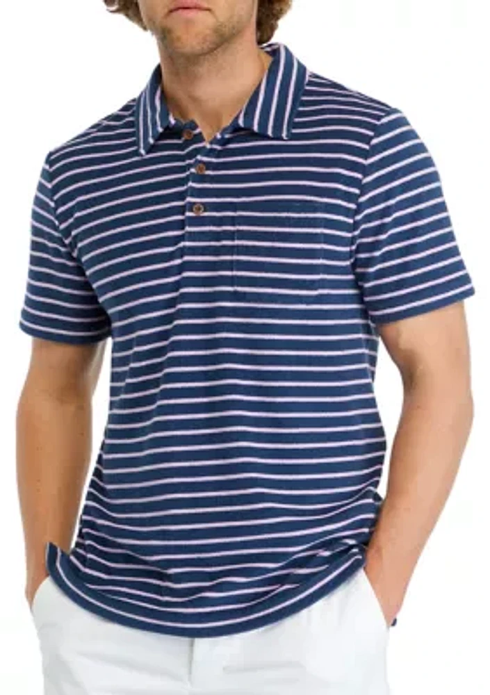 Short Sleeve French Terry Stripe Polo Shirt