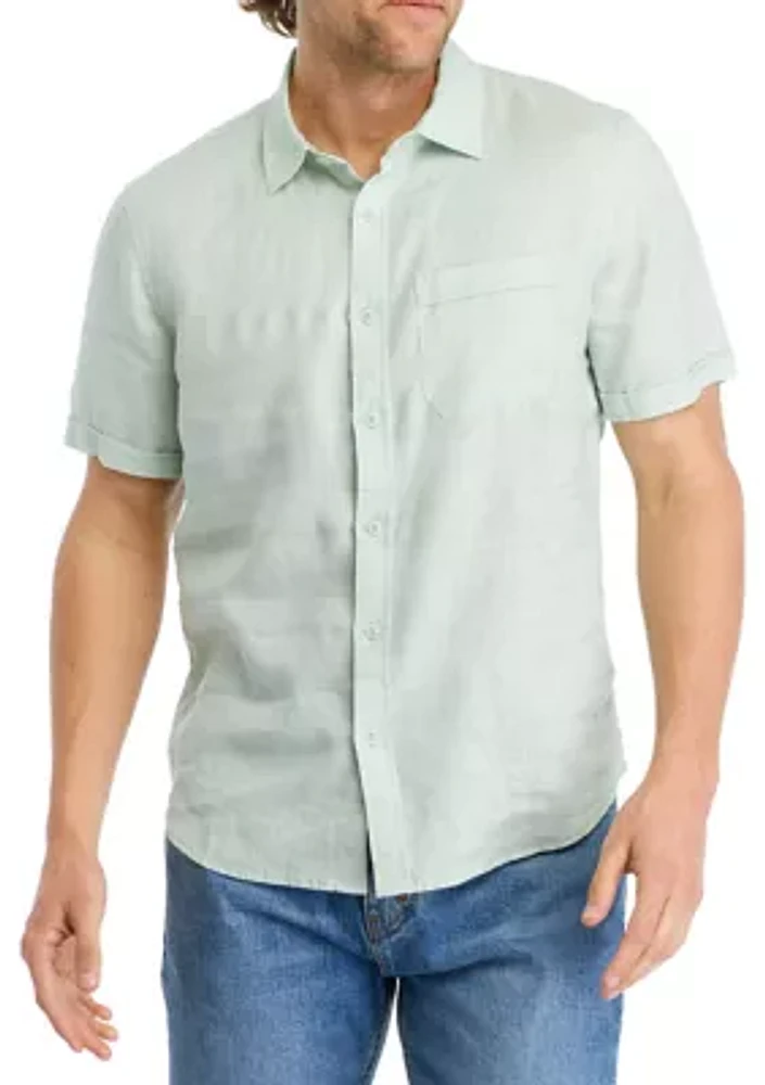 Men's Short Sleeve Collared Button Down Linen Shirt