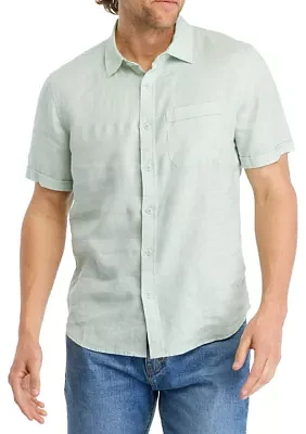 Men's Short Sleeve Collared Button Down Linen Shirt