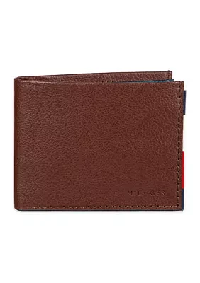 Smooth Leather Passcase Wallet with Logo Ornament