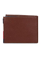 Smooth Leather Passcase Wallet with Logo Ornament