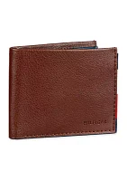 Smooth Leather Passcase Wallet with Logo Ornament