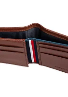 Smooth Leather Passcase Wallet with Logo Ornament