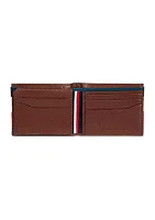 Smooth Leather Passcase Wallet with Logo Ornament