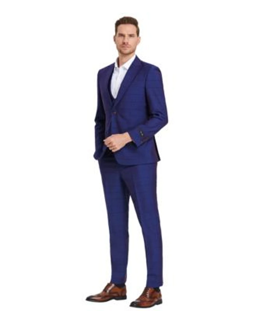 Mens 3 PC Suit Sharkskin Suits w Matching Vest & Pants