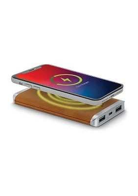 Tan Leather Wireless Charging Power Bank