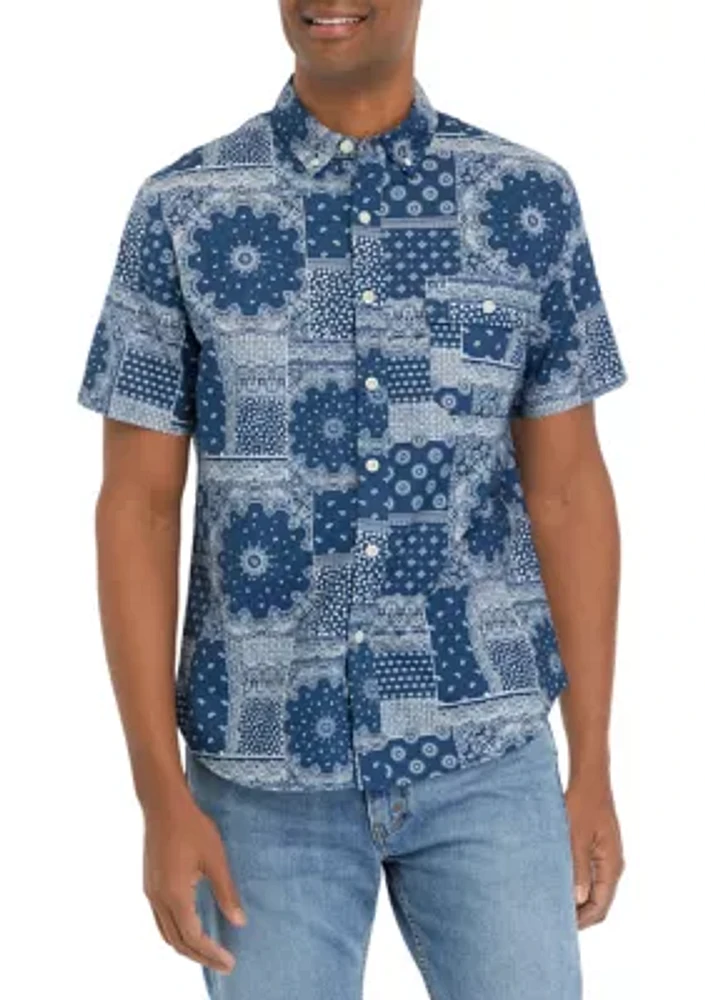 Short Sleeve Flap Pocket Woven Allover Print Shirt