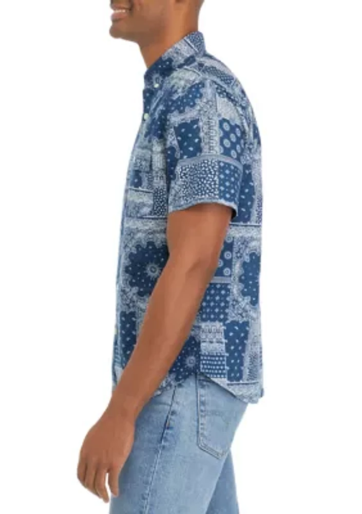 Short Sleeve Flap Pocket Woven Allover Print Shirt