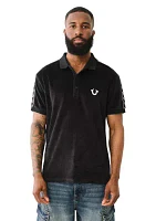 Men's Velour Short Sleeve Polo Shirt with Taping