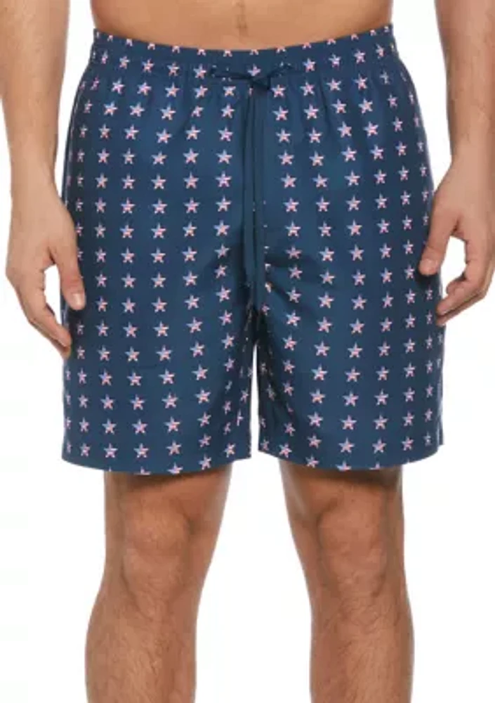 7" Navy Stars Printed Swim Shorts