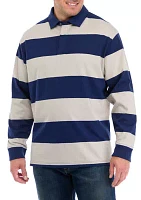 Big & Tall Long Sleeve Stripe Rugby Polo Shirt