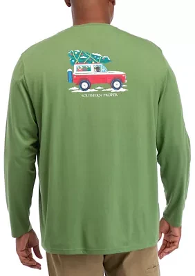 Big & Tall Long Sleeve Holiday Truck Graphic T-Shirt