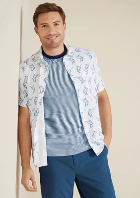 Short Sleeve Seersucker Marlin Printed Shirt