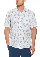 Short Sleeve Seersucker Marlin Printed Shirt