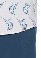 Short Sleeve Seersucker Marlin Printed Shirt