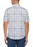 Short Sleeve Bandana Printed Woven Button Down Shirt