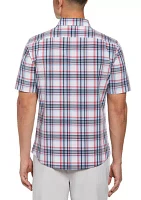 Short Sleeve Patriotic Plaid Printed Woven Button Down Shirt