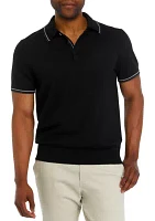 Men's Short Sleeve Solid Sweater Jersey Stitch Polo Shirt