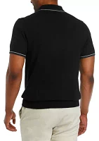 Men's Short Sleeve Solid Sweater Jersey Stitch Polo Shirt