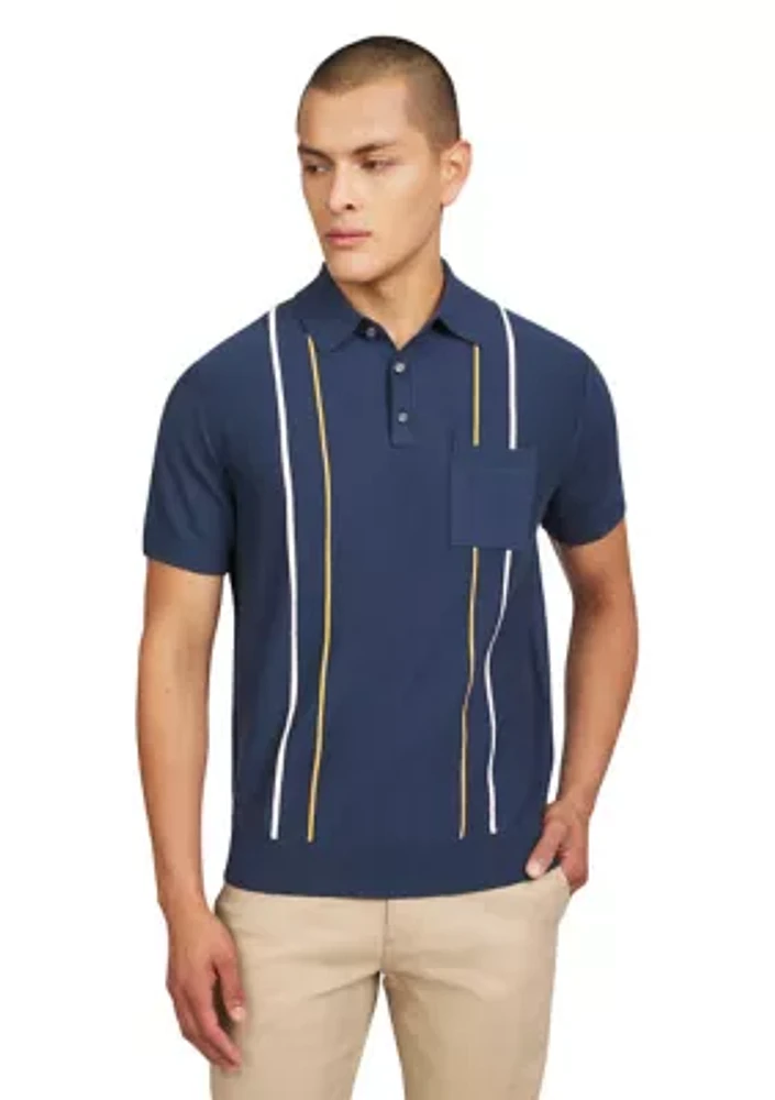 Men's Short Sleeve Vertical Ottoman Stripe Polo Shirt