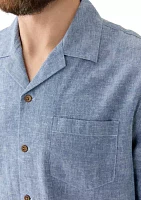 Short Sleeve Cotton Linen Camp Shirt