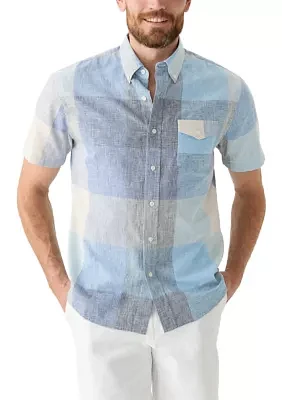 Short Sleeve Linen Cotton Patterned Shirt