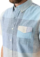 Short Sleeve Linen Cotton Patterned Shirt