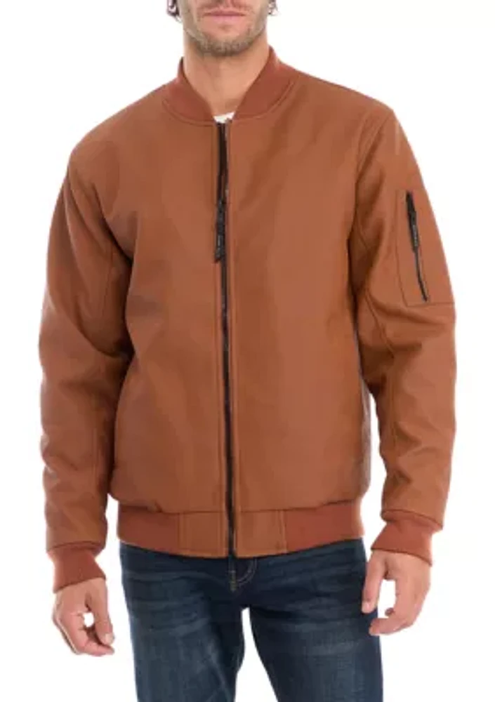 Men's Faux Leather Bomber Jacket