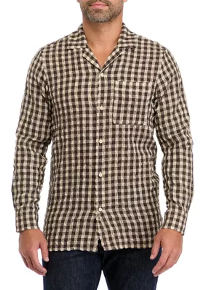 Seersucker Wool Check Print Shirt