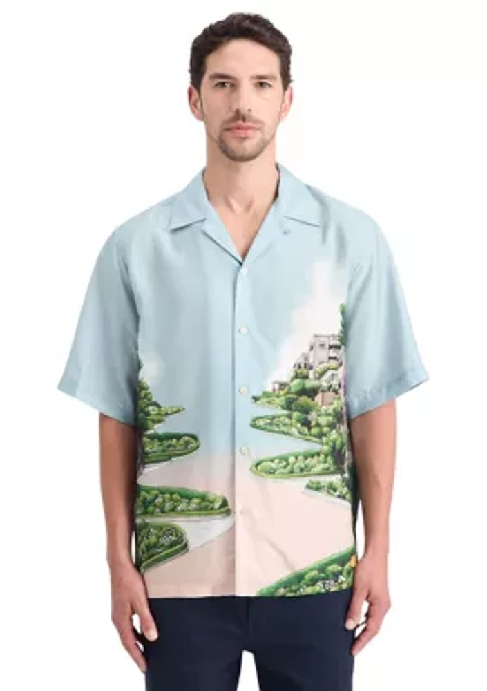 Men's Short Sleeve Scenery Print Button-Up Shirt