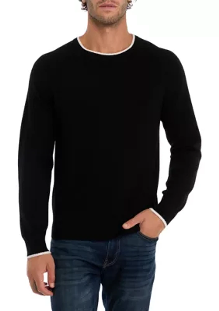 Men's Cashmere Crew Neck Pullover with Tipping