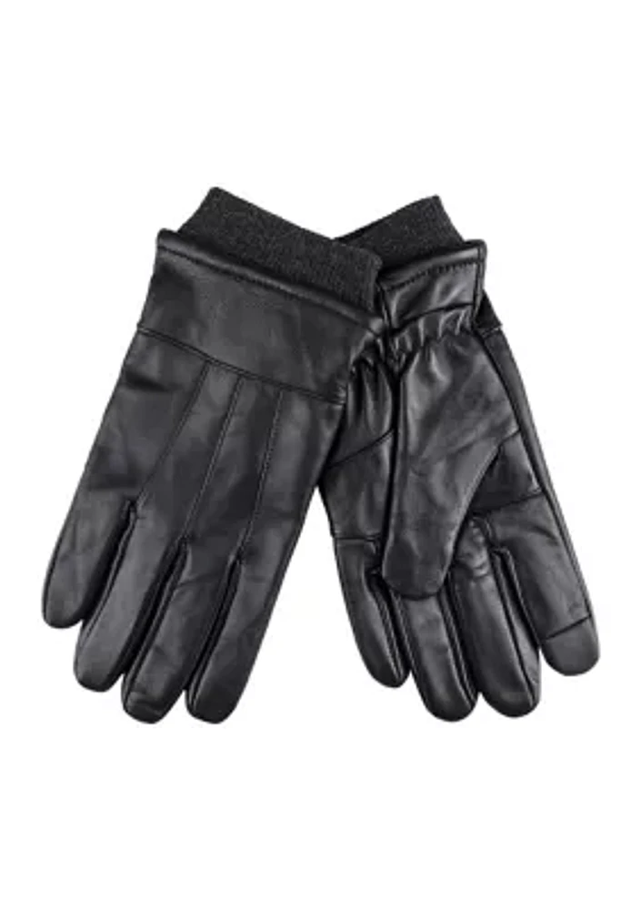 Leather Gloves with Knit Cuffs