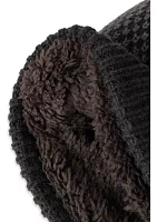 Intarsia Pattern Cuffed Beanie with Sherpa Lining