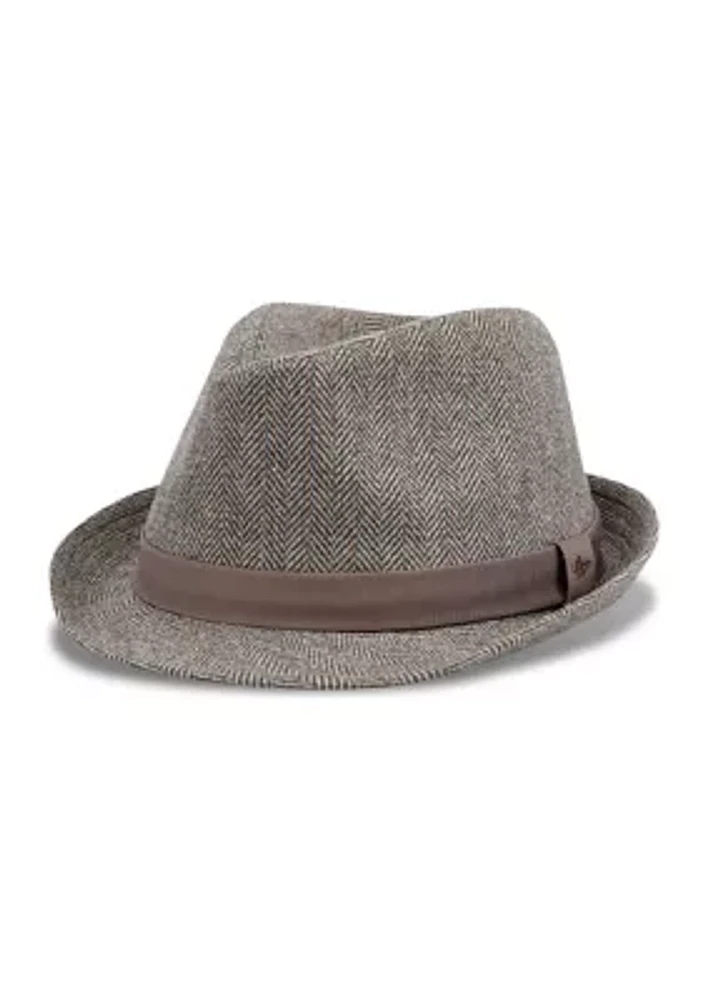 Herringbone Fedora Hat with Contrast Band