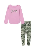 Baby Girls Antler Logo Graphic T-Shirt and Printed Leggings Set