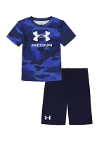 Baby Boys Freedom Star Camo Printed T-Shirt and Shorts Set