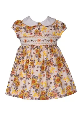 Toddler Girls Sunflower Printed Smocked Dress