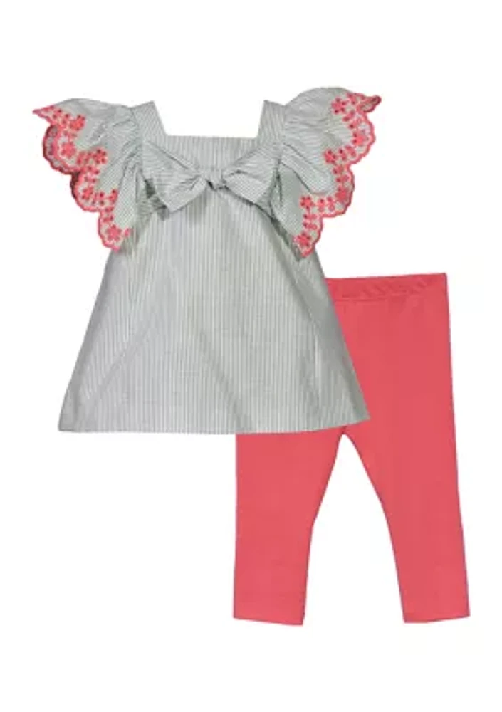 Toddler Girls Embroidered Flutter Sleeve Top and Leggings Set