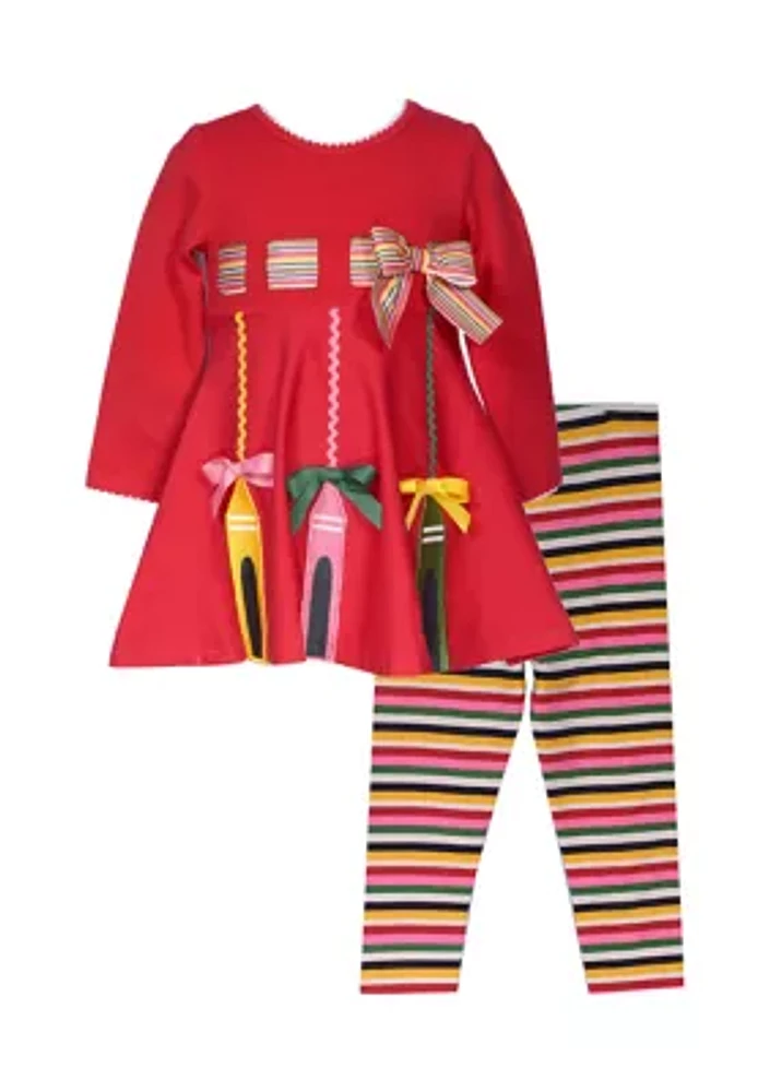 Toddler Girls Crayon Appliqué Top and Leggings Set