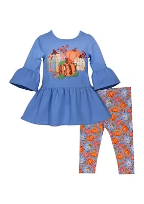 Toddler Girls Pumpkin Appliqué Top and Printed Leggings Set